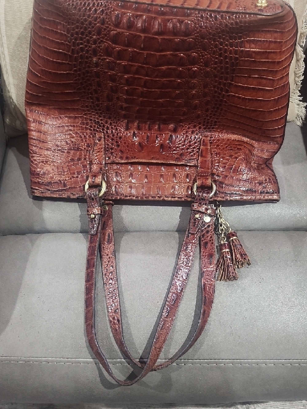 Brahmin Cognac Croc-Embossed Leather Tote with Matching Wallet - Picture 7 of 11
